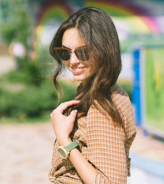 SG08 - Semi-Rimless Bamboo Wooden Polarized Sunglasses