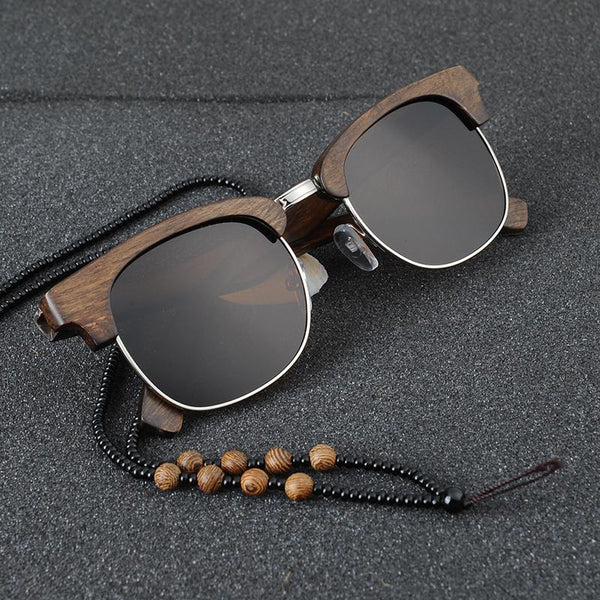 SG05 - Semi-Rimless Ebony Wood Polarized Sunglasses